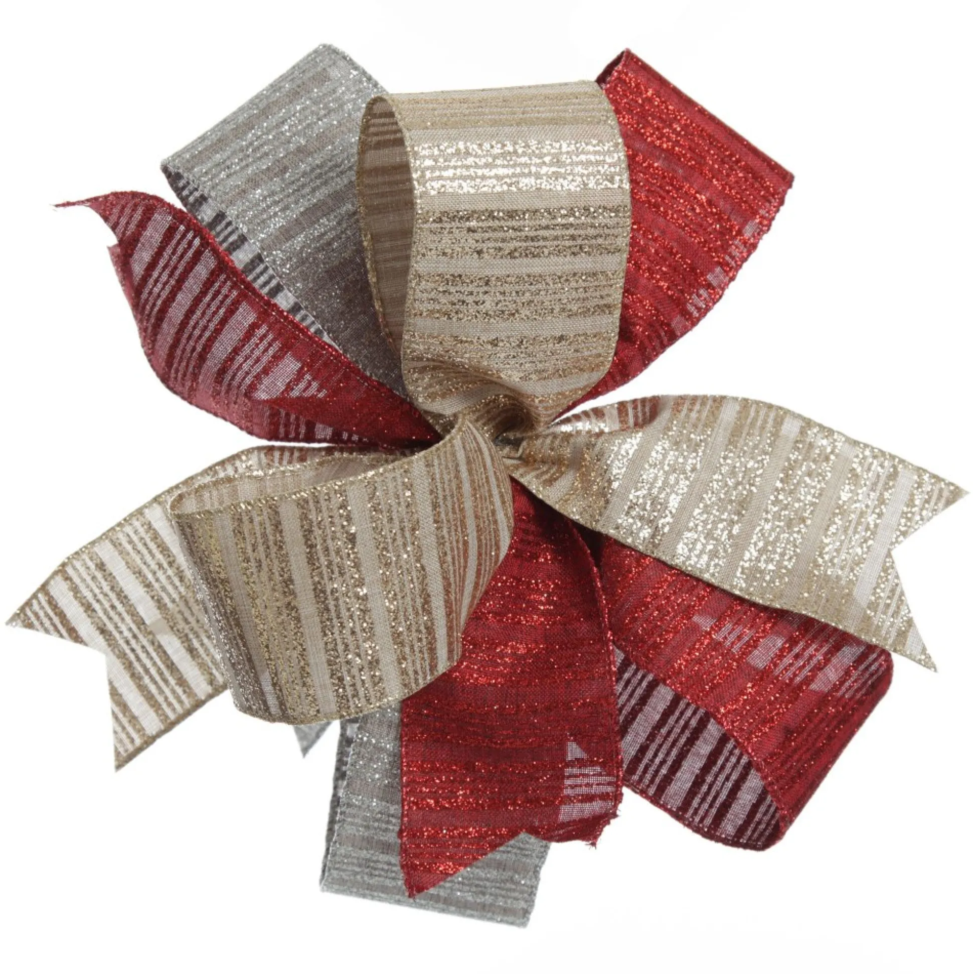 Champagne Glitter and Linen Striped Wired Ribbon - 6.5cm Ribbons|