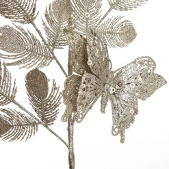 Champagne Glitter Feathers with Butterfly Spray Pick Christmas Sprays|