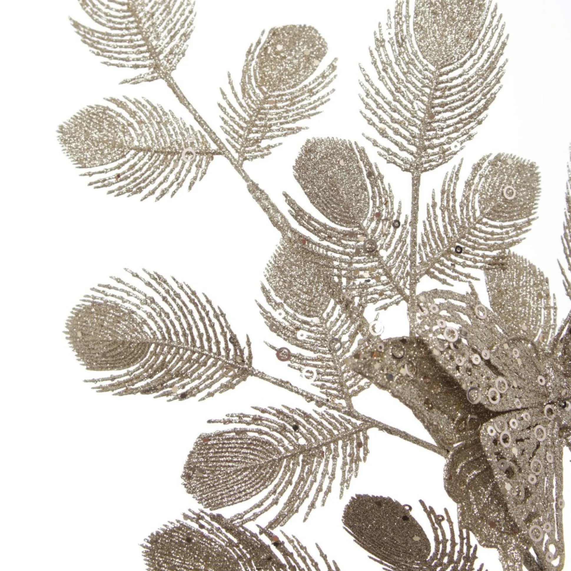 Champagne Glitter Feathers with Butterfly Spray Pick Christmas Sprays|