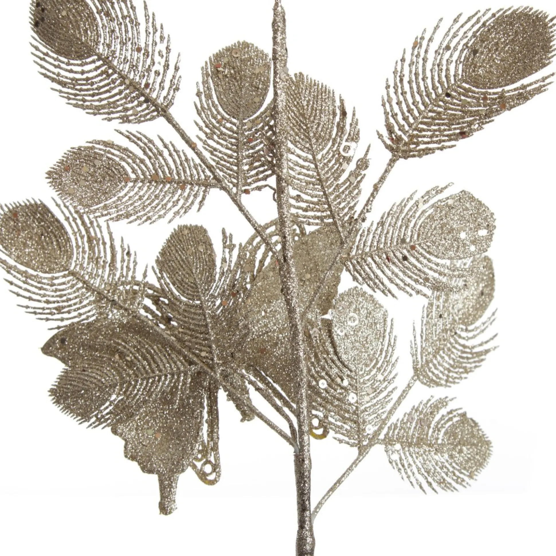 Champagne Glitter Feathers with Butterfly Spray Pick Christmas Sprays|