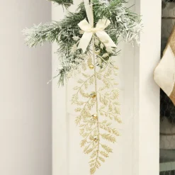 Champagne Glitter Fern Tree Decoration with Mini Bells Christmas Tree Decorations|