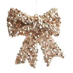 Champagne Glitter Sequin Bow Christmas Bells And Bows|