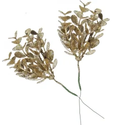 Champagne Glitter Silver Dollar Leaf Pick - Set of 2 Christmas Pick|