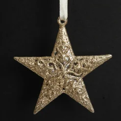 Champagne Glitter Star Tree Decorations - Set of 2 Snowflakes And Stars|