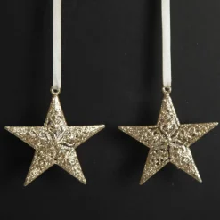 Champagne Glitter Star Tree Decorations - Set of 2 Snowflakes And Stars|