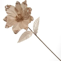 Champagne Magnolia Flower Stem with Glitter Sequin Tips Christmas Flowers|