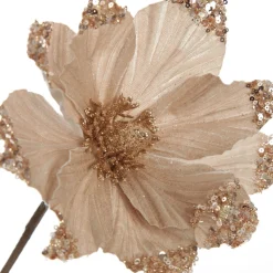 Champagne Magnolia Flower Stem with Glitter Sequin Tips Christmas Flowers|