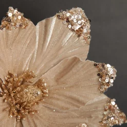 Champagne Magnolia Flower Stem with Glitter Sequin Tips Christmas Flowers|