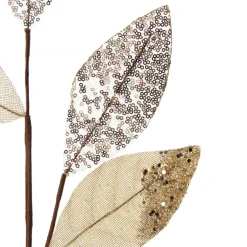 Champagne Mixed Leaf Burlap Sequin Spray Christmas Sprays|