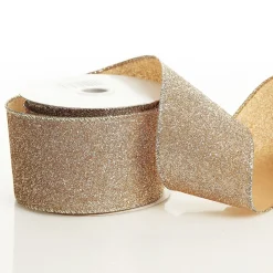 Champagne Sparkle Glitter Ribbon Wired Edge - 6.3cm Ribbons|