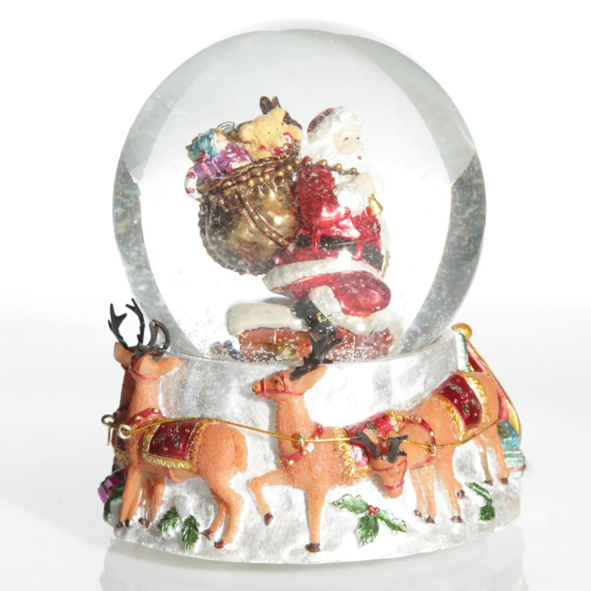 Christmas Musical Snowglobe with Santa and his Reindeers Christmas Snowglobes|
