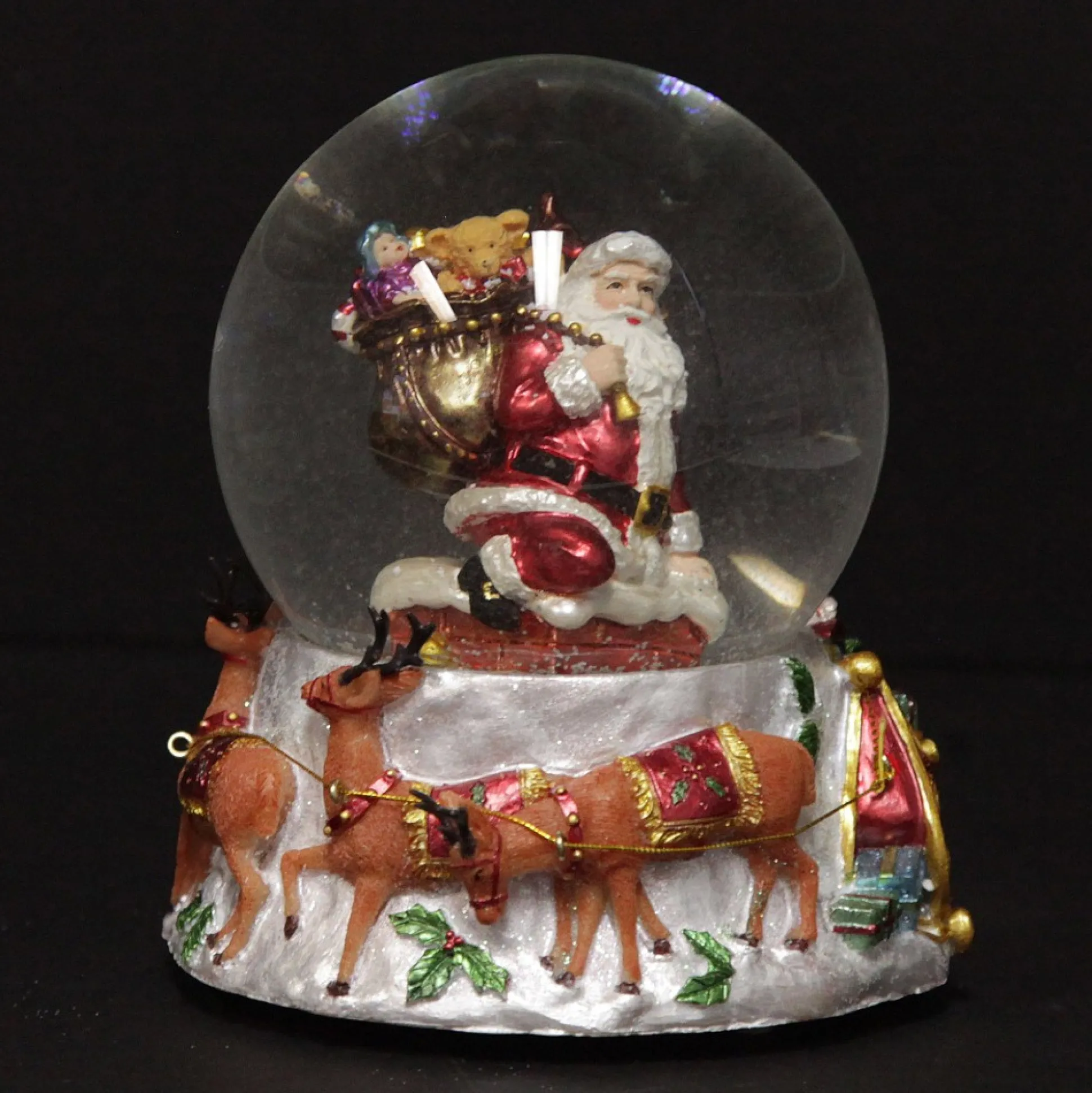 Christmas Musical Snowglobe with Santa and his Reindeers Christmas Snowglobes|
