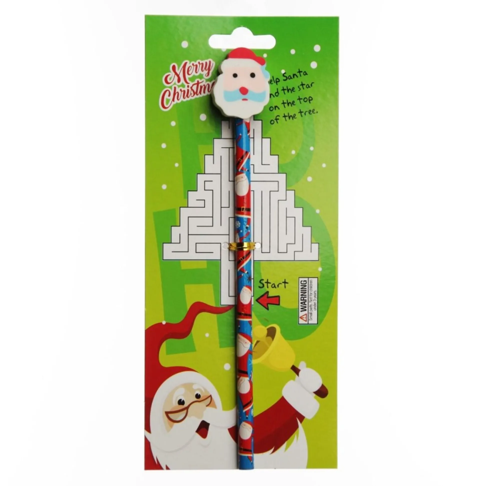 Christmas Pencil with Eraser - on Backing Card Kris Kringle Gifts|