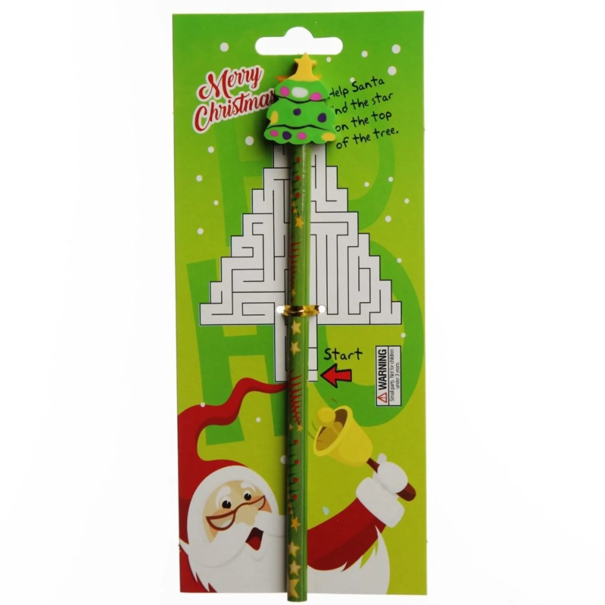 Christmas Pencil with Eraser - on Backing Card Kris Kringle Gifts|