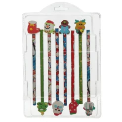Christmas Pencils with Erasers - Pack of 8 Childrens Stocking Stuffers|