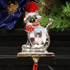 Chrome Cat Christmas Stocking Hanger with Photo Holder Pet Stockings|