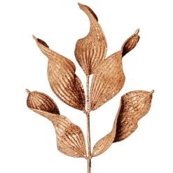 Copper Blush Curved Leaf Glitter Spray Christmas Sprays|