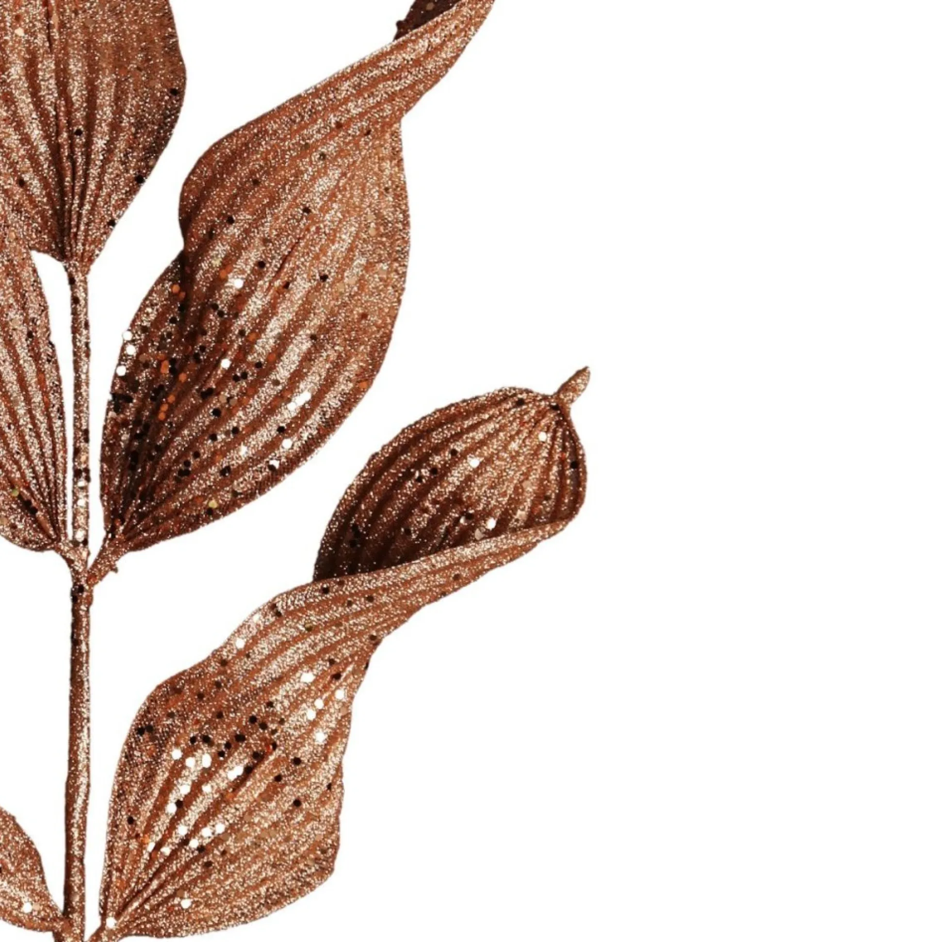 Copper Blush Curved Leaf Glitter Spray Christmas Sprays|