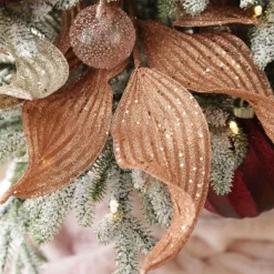 Copper Blush Curved Leaf Glitter Spray Christmas Sprays|