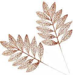 Copper Glitter Mesh Leaf Pick - Set of 2 Christmas Pick|