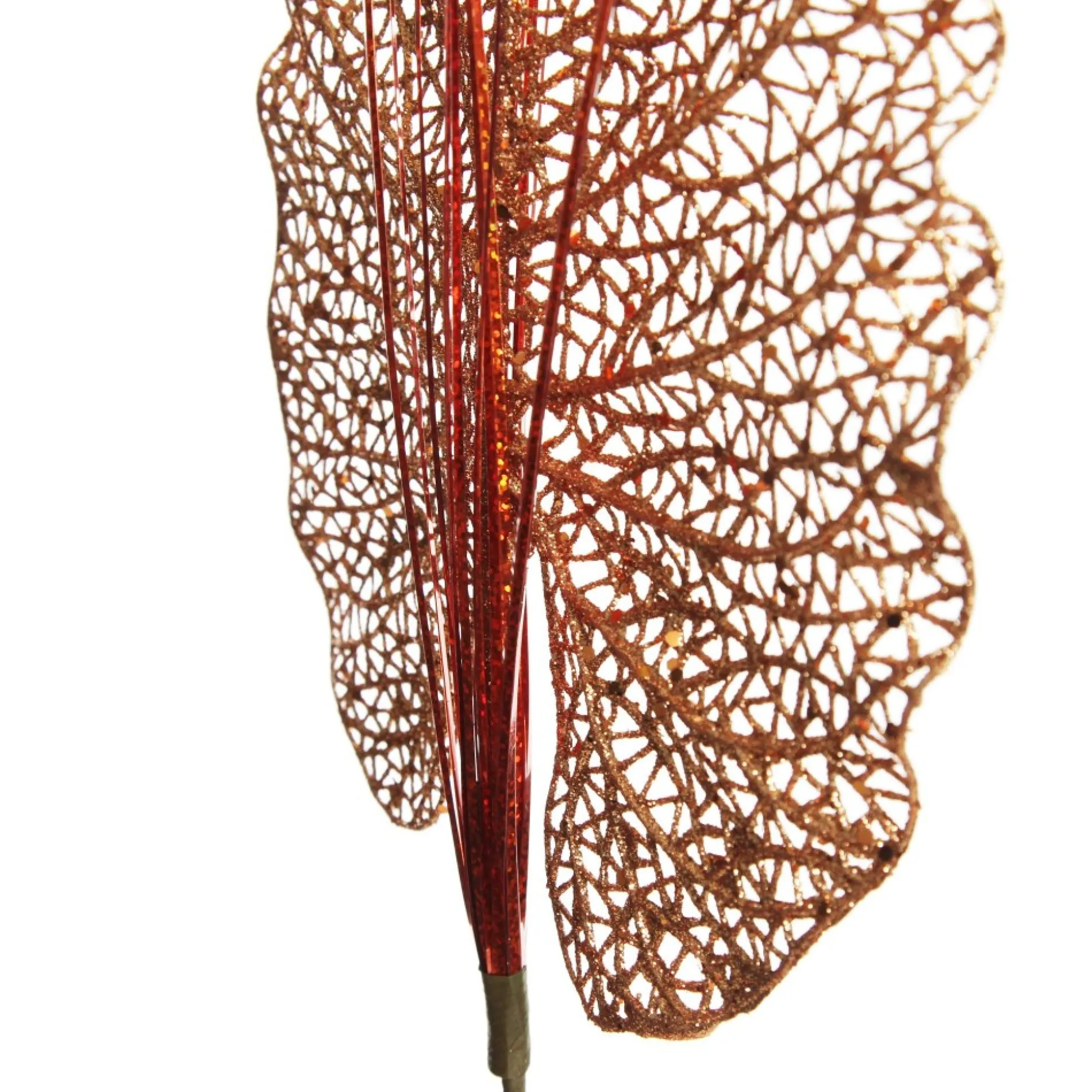 Copper Glitter Mesh Philodendron Leaf Pick Christmas Sprays|