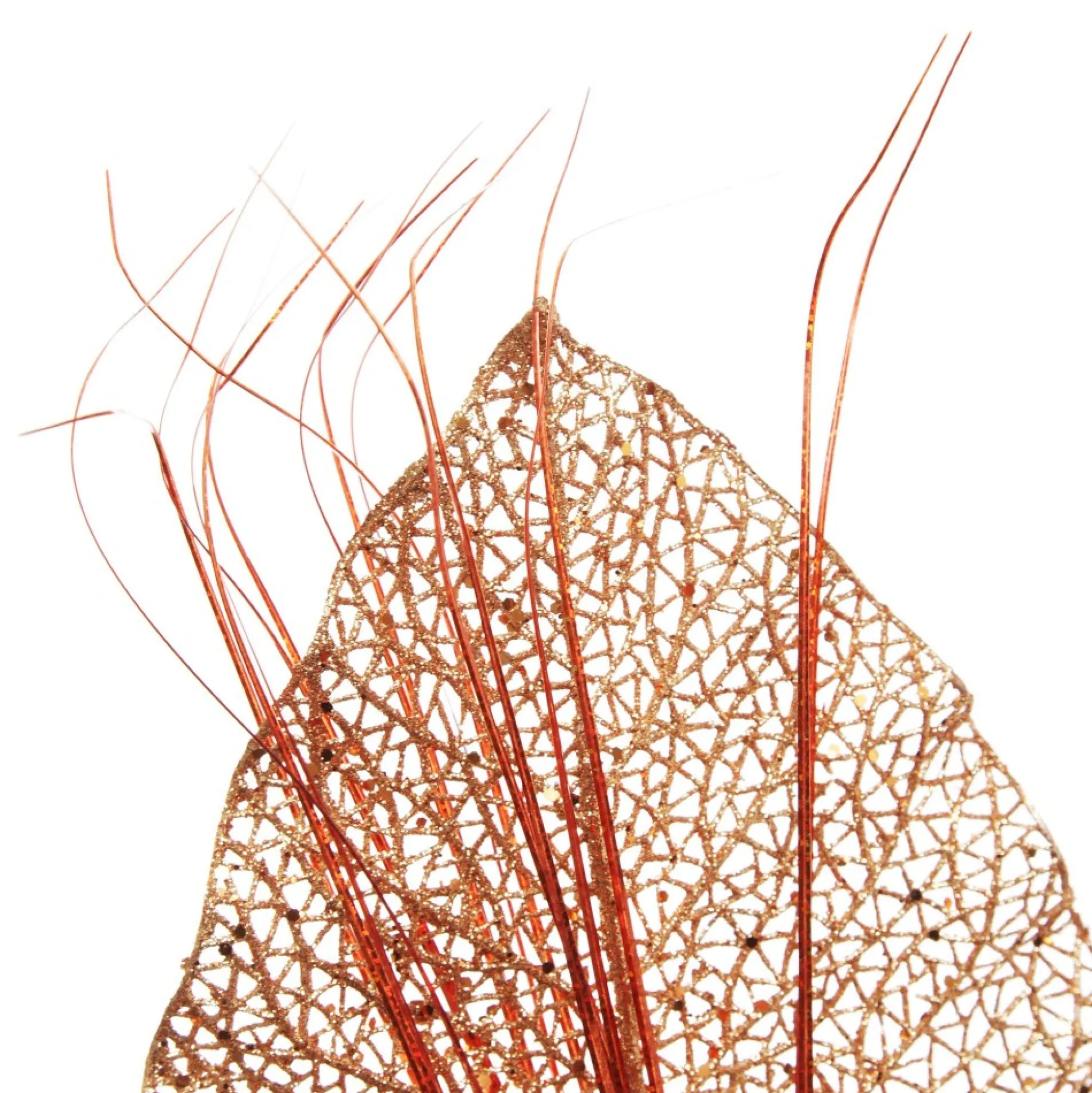 Copper Glitter Mesh Philodendron Leaf Pick Christmas Sprays|
