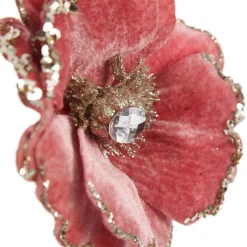 Dark Pink Velvet Magnolia Flower Clip with Jewel Centre and Sequin Tips Christmas Flowers|