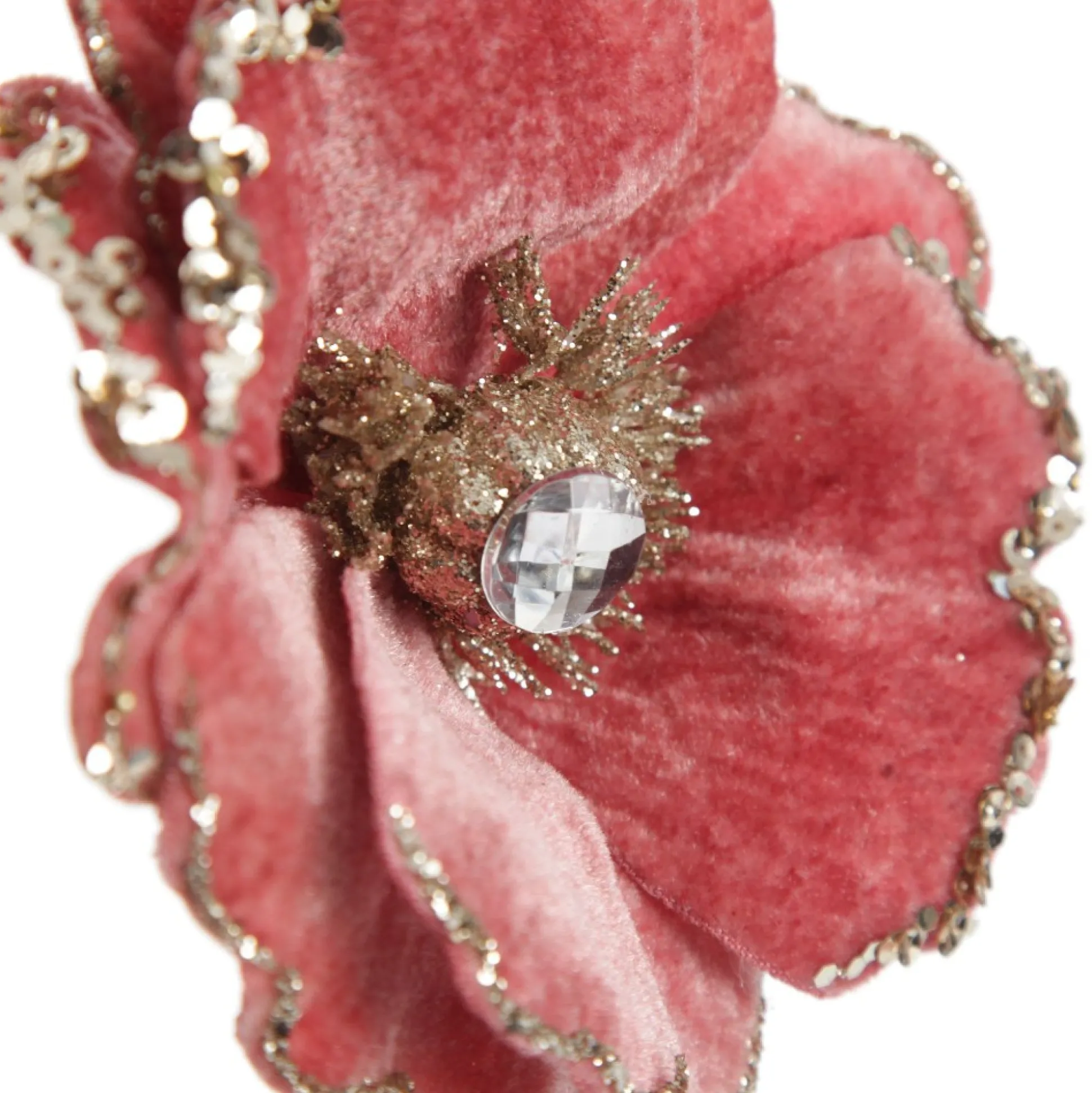 Dark Pink Velvet Magnolia Flower Clip with Jewel Centre and Sequin Tips Christmas Flowers|