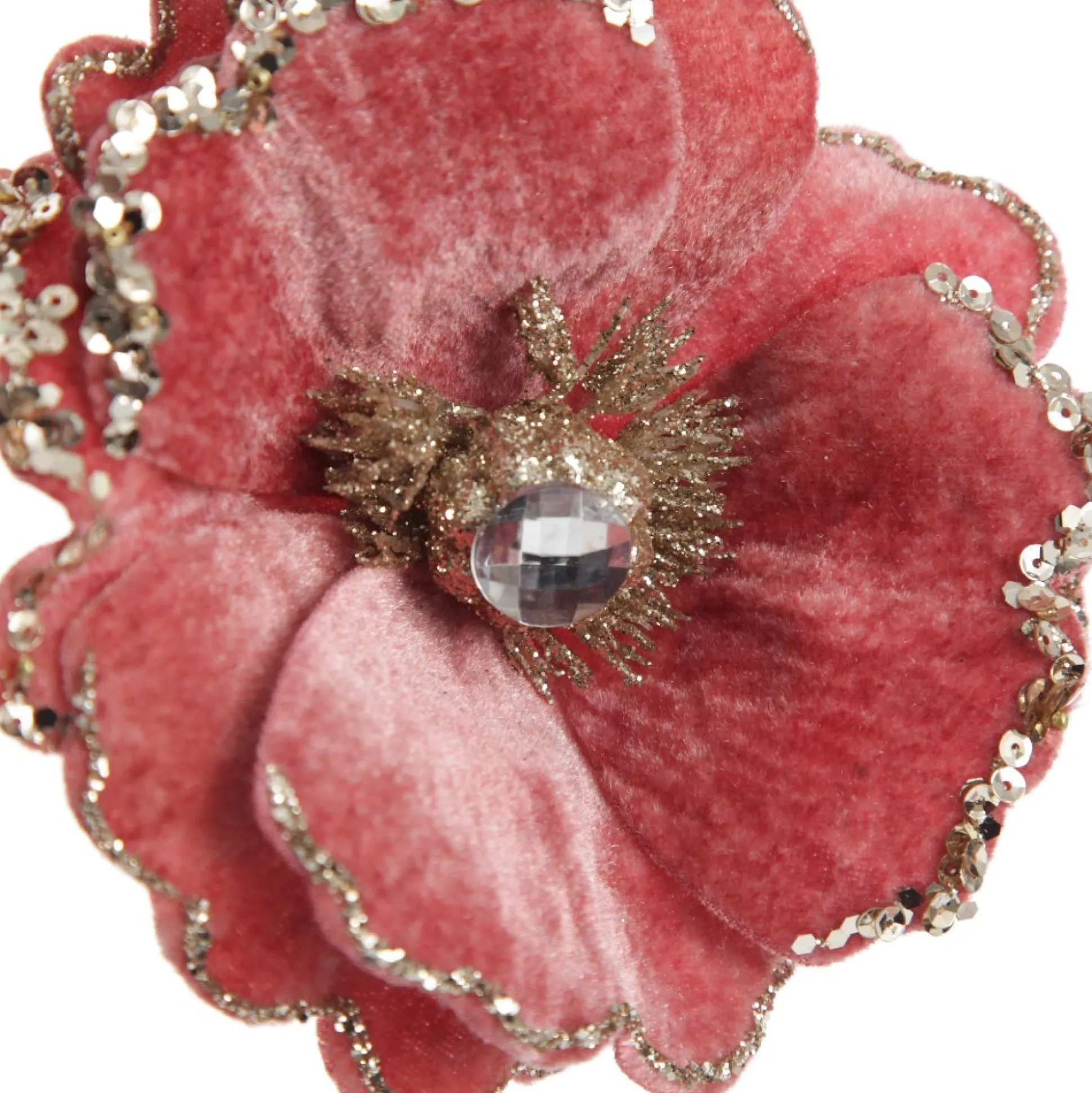 Dark Pink Velvet Magnolia Flower Clip with Jewel Centre and Sequin Tips Christmas Flowers|