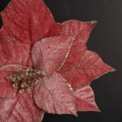Dark Pink Velvet Poinsettia Flower Clip with Glitter Trim Christmas Flowers|
