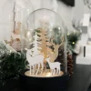 Dark Wood Base Glass Cloche with Reindeer Light-Up Scenes And Ornaments|