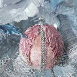 Decorative Pink Velvet and Braid Bauble Decorative Christmas Baubles|