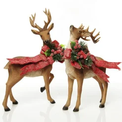 Deer Ornament with Red Bow - Right Christmas Birds And Animals|