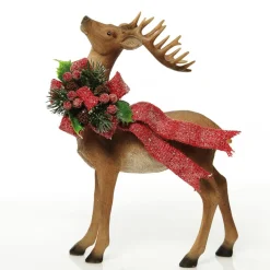 Deer Ornament with Red Bow - Left Christmas Birds And Animals|