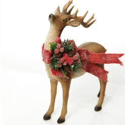Deer Ornament with Red Bow - Left Christmas Birds And Animals|