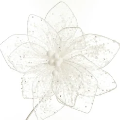 Delicate White Mesh and Sequin Flower Stem Christmas Flowers|