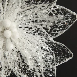 Delicate White Mesh and Sequin Flower Stem Christmas Flowers|