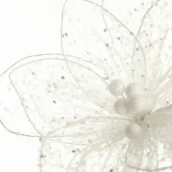 Delicate White Mesh and Sequin Flower Stem Christmas Flowers|