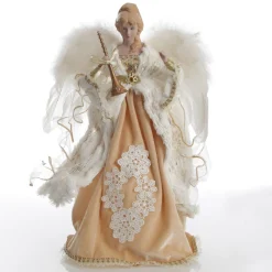 Deluxe Charming Gold and Ivory Lace Angel Tree Topper Ornament Tree Toppers|