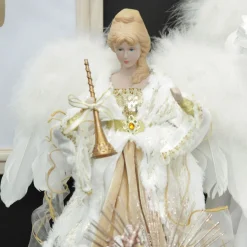 Deluxe Charming Gold and Ivory Lace Angel Tree Topper Ornament Tree Toppers|