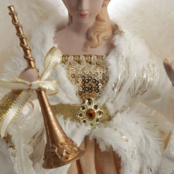 Deluxe Charming Gold and Ivory Lace Angel Tree Topper Ornament Tree Toppers|