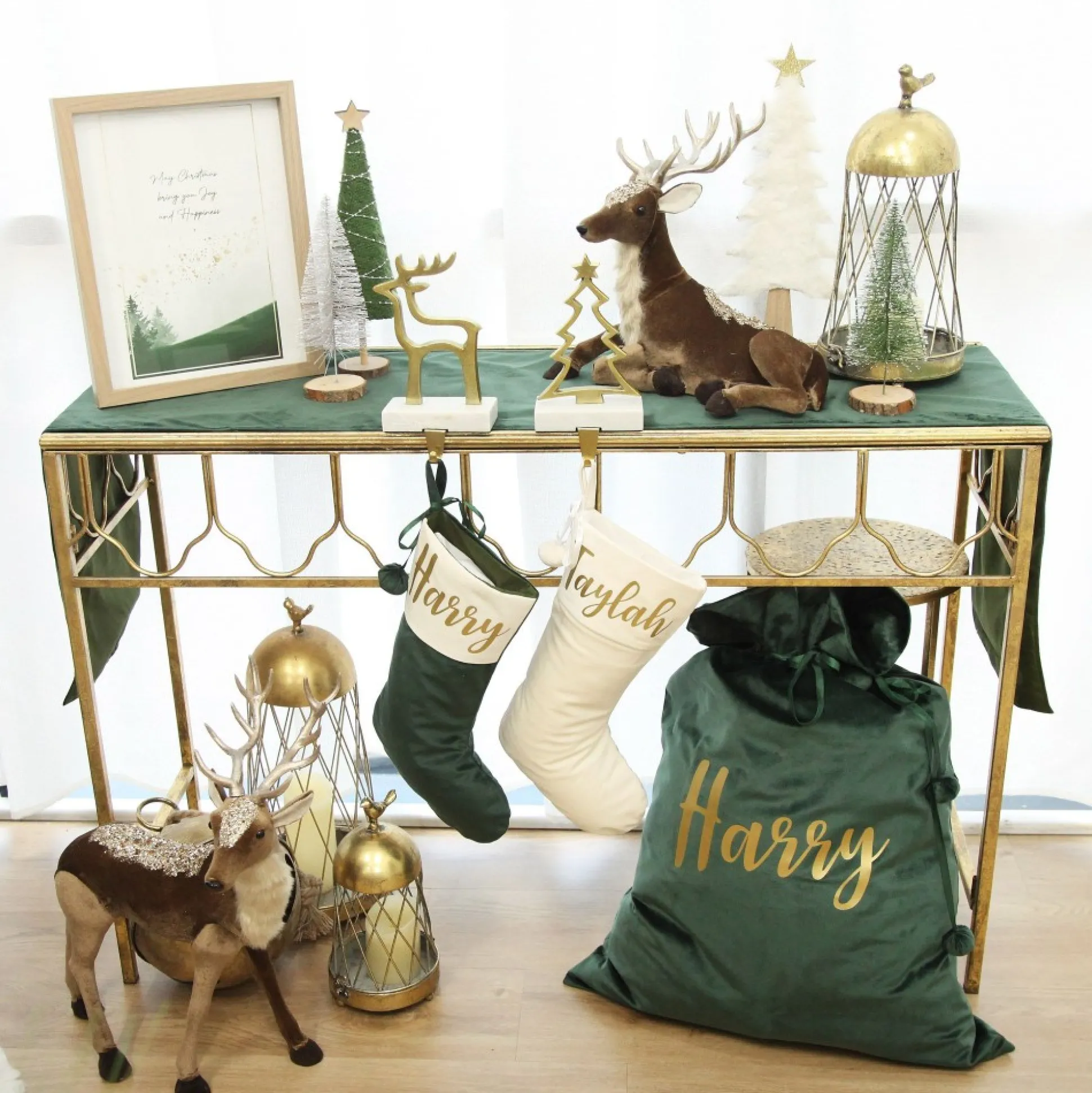 Deluxe Forest Green Velvet Lined Table Runner Christmas Table Decor|