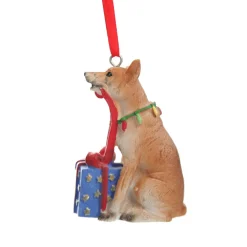 Dingo with Present Australiana Christmas Tree Decoration Australian Tree Decorations|
