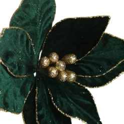 Emerald Poinsettia Flower Stem with Gold Glitter Edge Christmas Flowers|