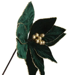 Emerald Poinsettia Flower Stem with Gold Glitter Edge Christmas Flowers|