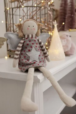 Fabric Sitting Angel with Grey Dress Christmas Angels|
