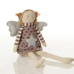 Fabric Sitting Angel with Grey Dress Christmas Angels|