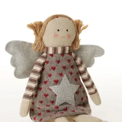 Fabric Sitting Angel with Grey Dress Christmas Angels|
