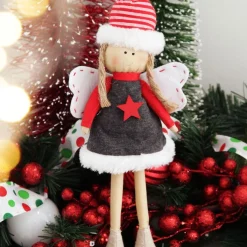 Fabric Standing Angel Star - Grey Dress Christmas Angels|
