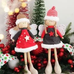 Fabric Standing Angel Star - Grey Dress Christmas Angels|